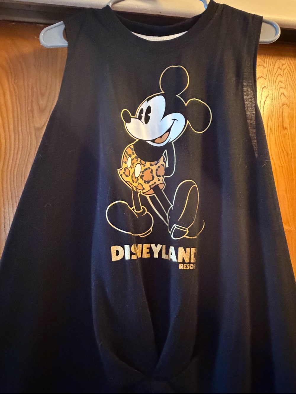Disneyland Black Graphic Tank with Leopard Print Mickey Mouse